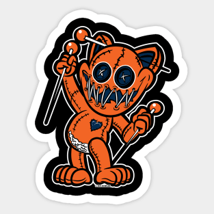 Happy VooDoo Kitty Cat Doll Orange and Navy Blue Sticker